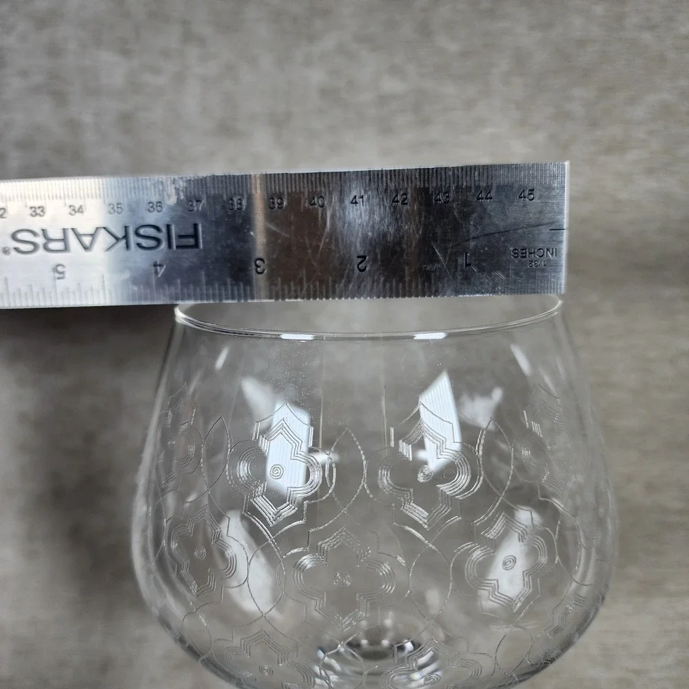 Pier 1 Delicately Etched Balloon Wine Glass Thin Stem